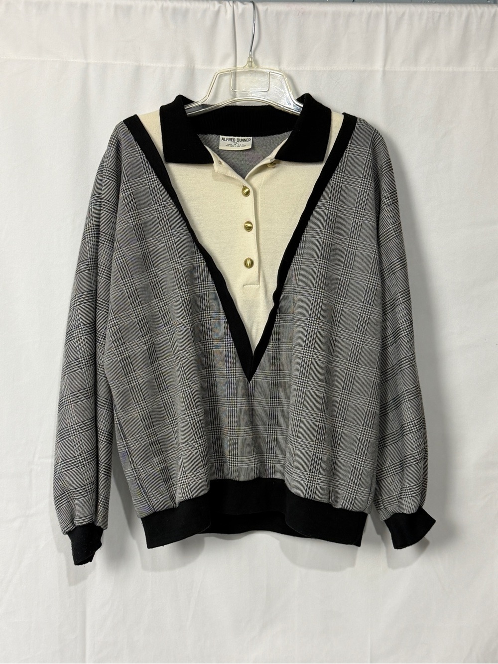 VTG 80s Alfred Dunner Plaid V Neck Polo Sweater Womens Size XL